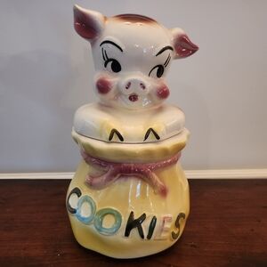 Vintage American Bisque Pig In A Poke Cookie Jar 1950s